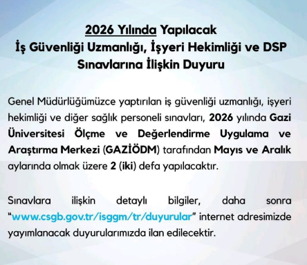 2026 Yılı İSG, İşyeri Hekimliği ve DSP Sınav Takvimi Açıklandı