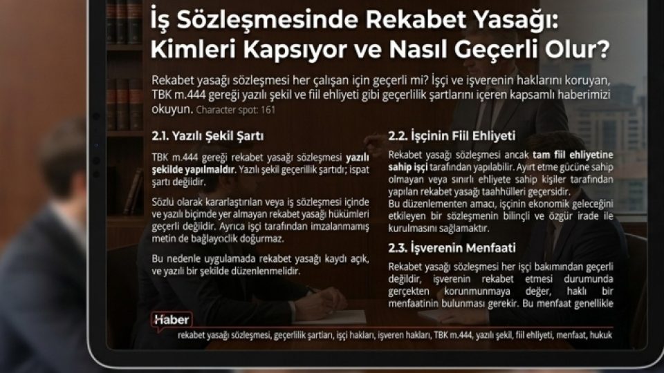 İş Hukukunda Rekabet Yasağı Sözleşmesi Geçerlilik Şartları Nelerdir?